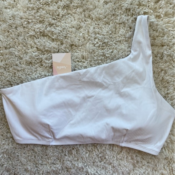 Andie Swim The Last Splash Wynwood To One Shoulder White Ribbed Top Gold - Picture 2 of 13